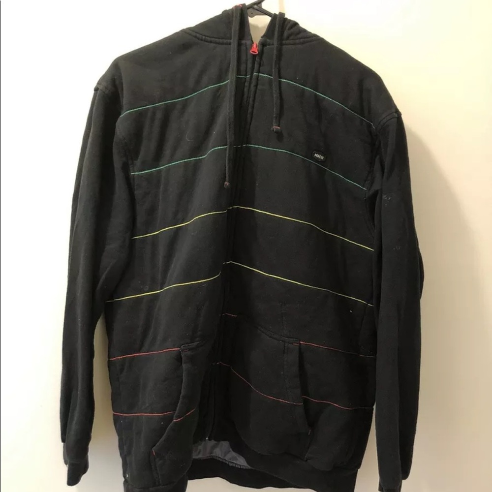 Matix Heavy Sweatshirt Men's Size L Black Full Zip Fleece Lined Striped Hoodie